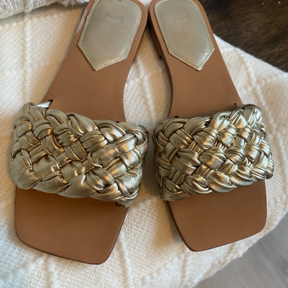 Marc Fisher Braided Metallic Slide Sandals in Gold - Picture 2 of 7